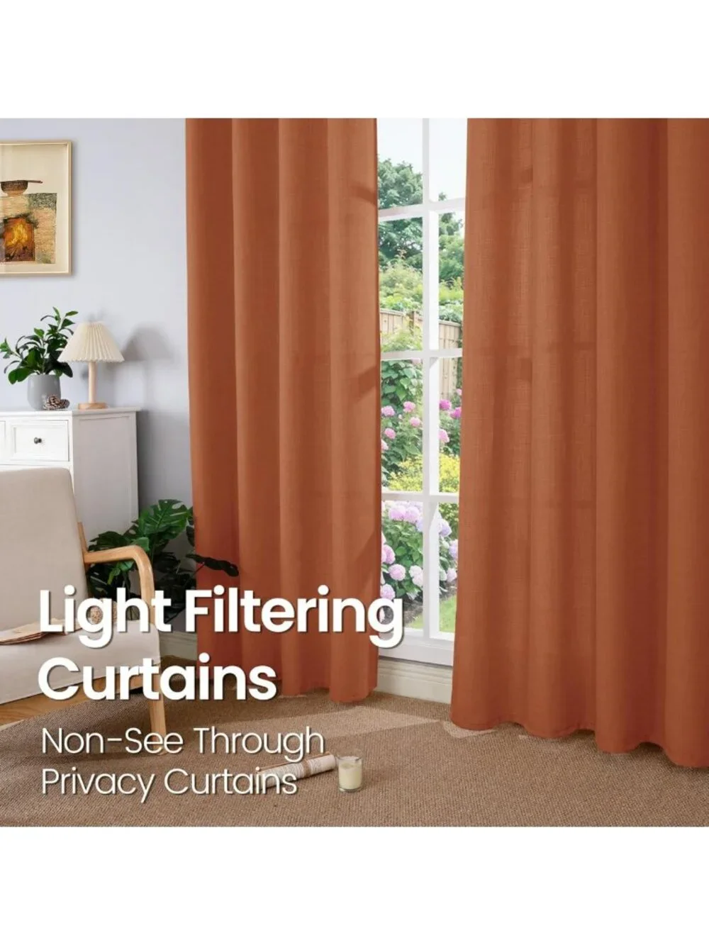 Terracotta Linen Curtains Set of 2 Panels, 84